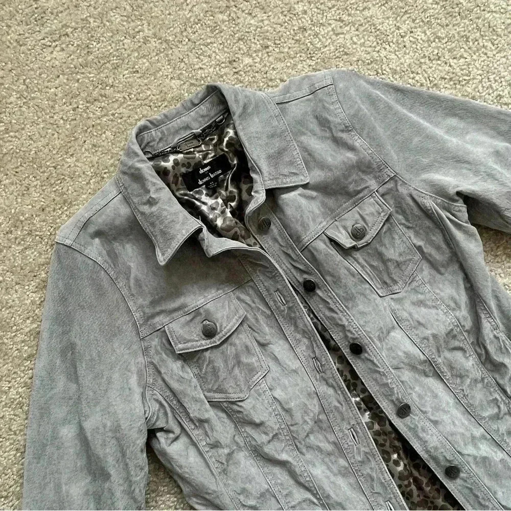 Dennis Basso Suede Leather Button Front Jacket Gray Women’s Size Medium Washable - Picture 7 of 16